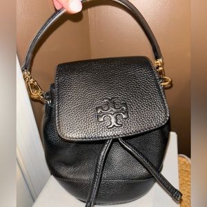 Tory Burch Black DrawString Purse/mini Backpack